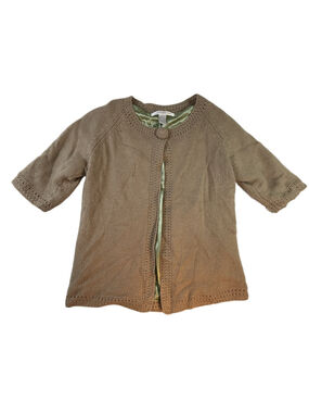 Ballinger Gold Knit Cardigan Jacket Womens Size 8 Tan Crocheted Lined Button Fro